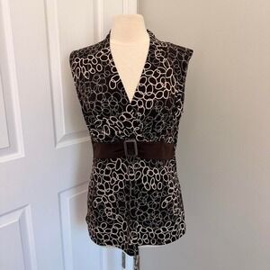 Y2K BROWN AGENDA CIRCULAR PRINT‎ BELTED TOP